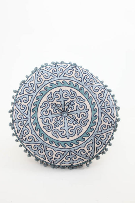 Cushion round grey/blue patterned 40 x 40 cm