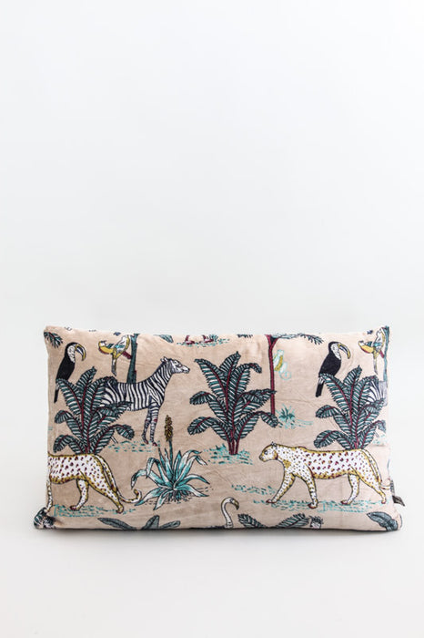 Decorative cushion cotton/velvet beige/green 35 x 60 cm