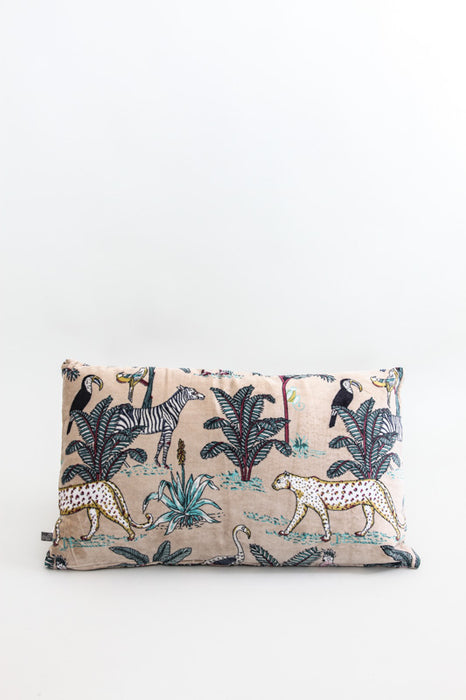 Decorative cushion cotton/velvet beige/green 35 x 60 cm