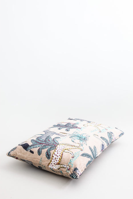 Decorative cushion cotton/velvet beige/green 35 x 60 cm