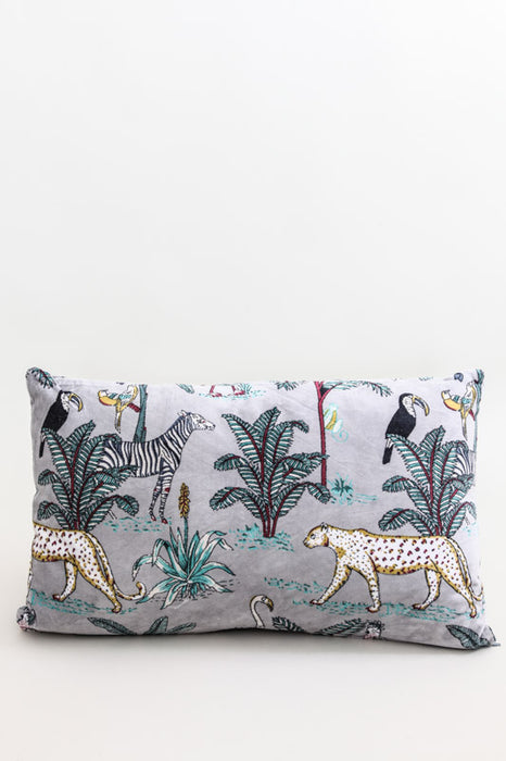 Decorative cushion cotton/velvet grey/green 35 x 60 cm