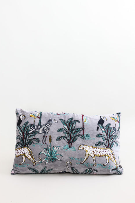 Decorative cushion cotton/velvet grey/green 35 x 60 cm