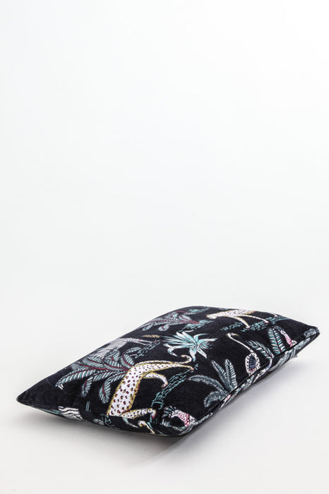 Decorative cushion cotton/velvet black/green 35 x 60 cm