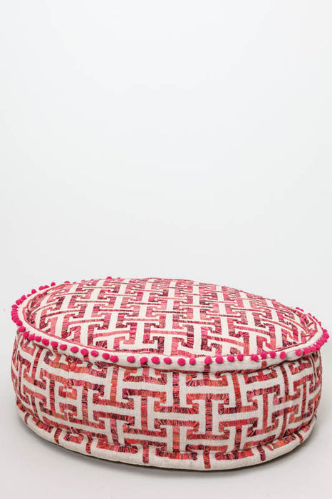 Pouf rond brodé assorti 60 x 25 cm