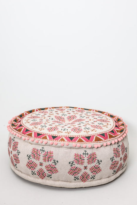 Pouf rond brodé assorti 60 x 25 cm