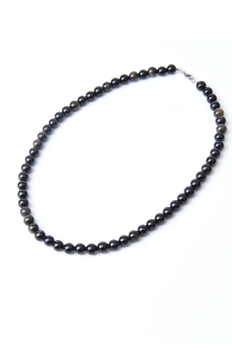 Collier homme obsidienne dorée 8mm, 50 cm