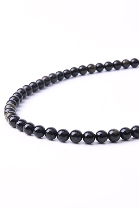 Collier homme obsidienne dorée 8mm, 50 cm