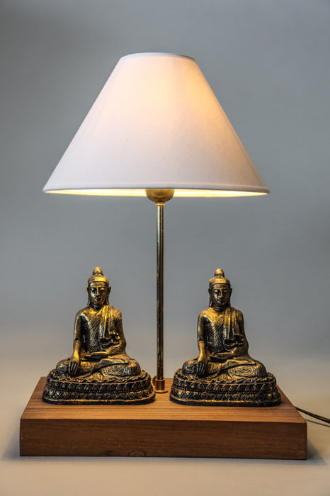 Lamp 2 Buddha gold colored antique 20 cm