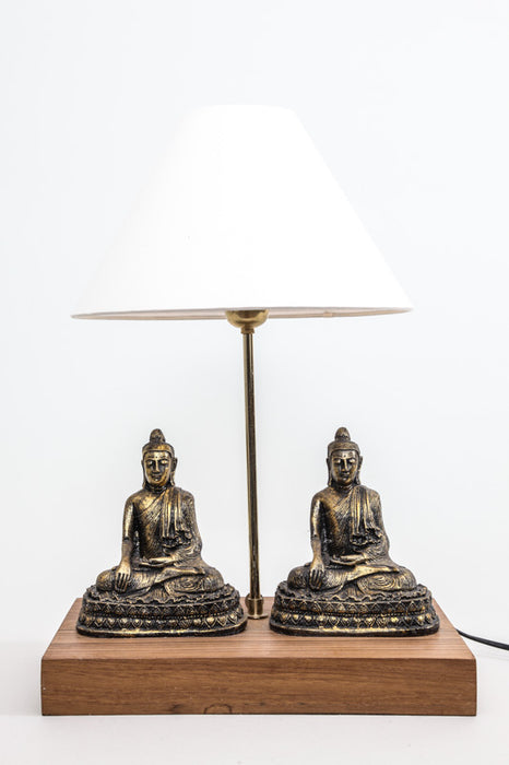 Lamp 2 Buddha gold colored antique 20 cm