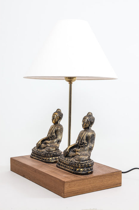 Lamp 2 Buddha gold colored antique 20 cm