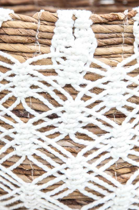 Banana leaf basket with macrame white