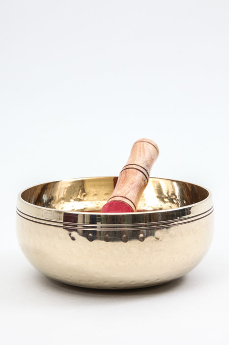 Hammered singing bowl with leather mallet 16 cm