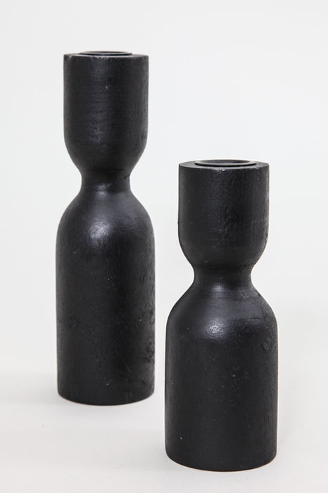 Candle holder wood black 15x6 cm