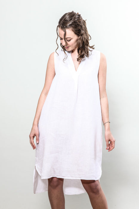 Linen dress short sleeve white - One Size