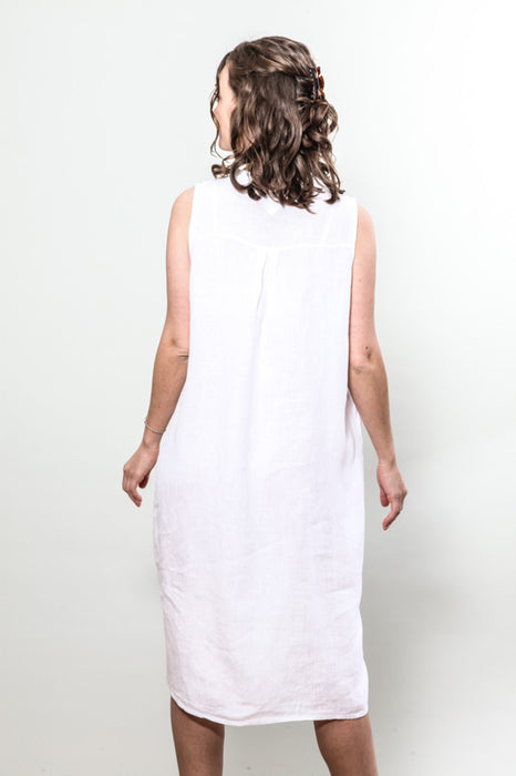 Linen dress short sleeve white - One Size