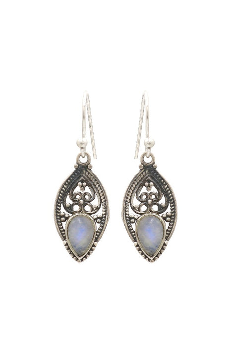 Silver earring rainbow moonstone