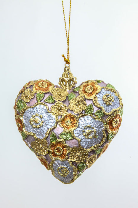 Pendant "Heart with crown floral pattern" pink