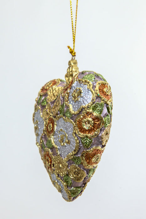 Pendant "Heart with crown floral pattern" pink