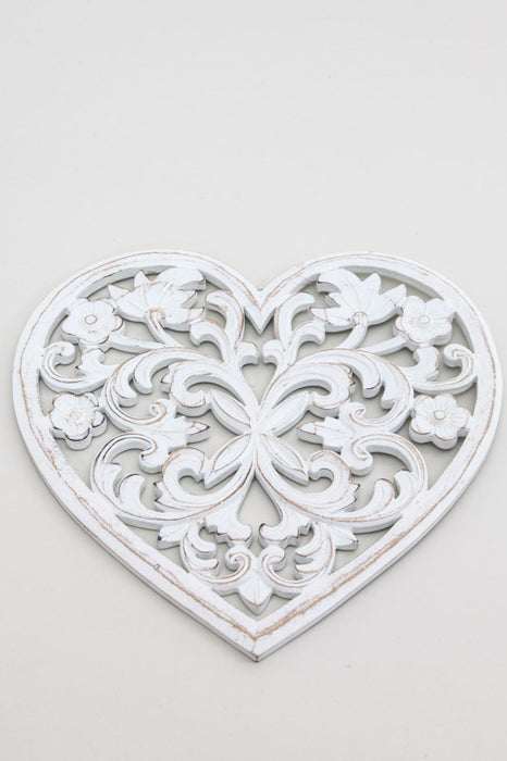 Wall decoration heart white washed 30 cm