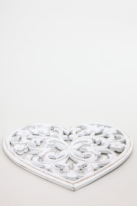 Wall decoration heart white washed 30 cm