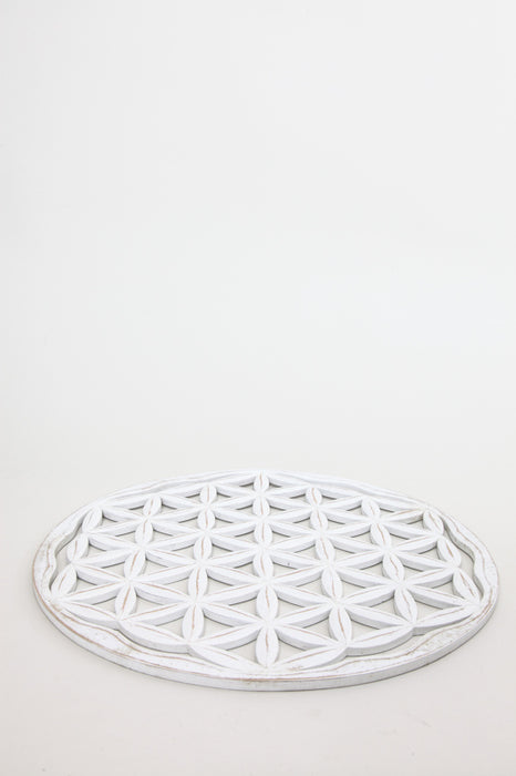 Décoration murale ronde mandala blanc lavé 60 cm