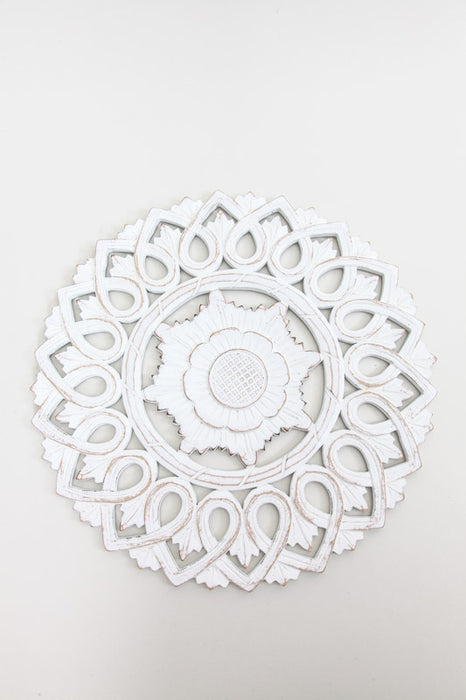 Décoration murale ronde mandala blanc lavé 40 cm