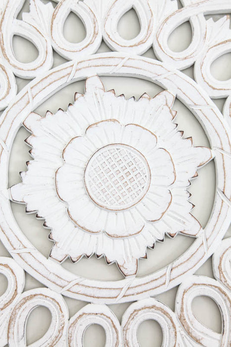 Décoration murale ronde mandala blanc lavé 40 cm
