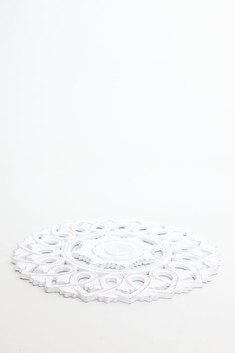 Décoration murale ronde mandala blanc lavé 40 cm