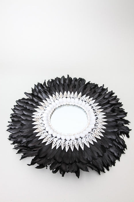 Miroir à plumes noir 50cm