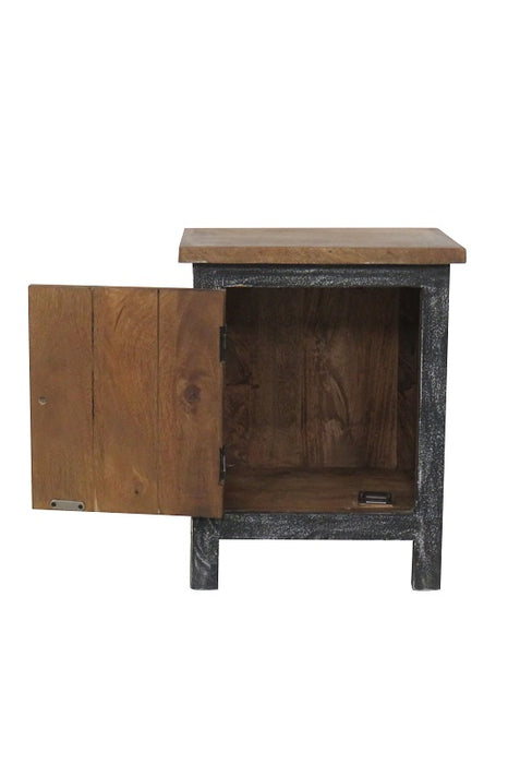 Table de chevet en bois de manguier avec 1 porte gris foncé 40 x 30 x 50 cm