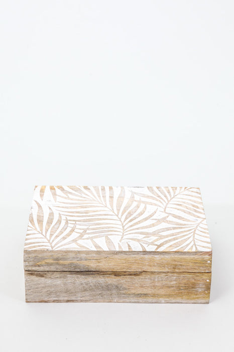 Box Mangoholz Palmblätter white washed 25x18 cm