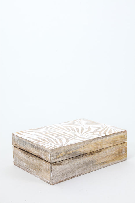 Box Mangoholz Palmblätter white washed 25x18 cm