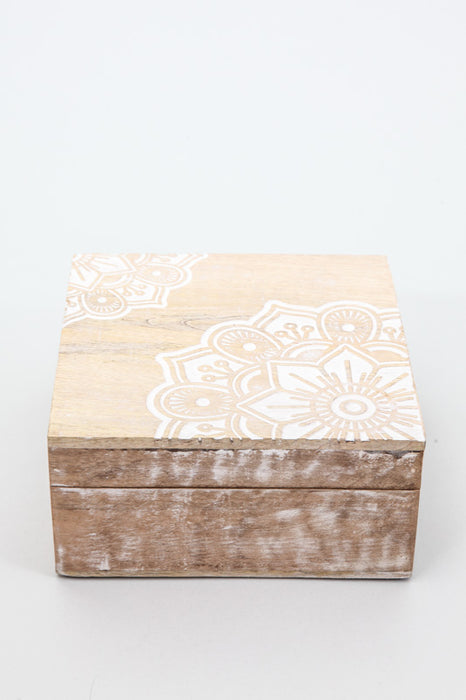 Box mango wood Gypset white washed 18x18x6.25 cm