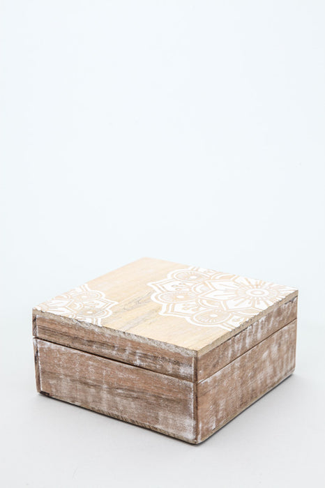 Box mango wood Gypset white washed 18x18x6.25 cm