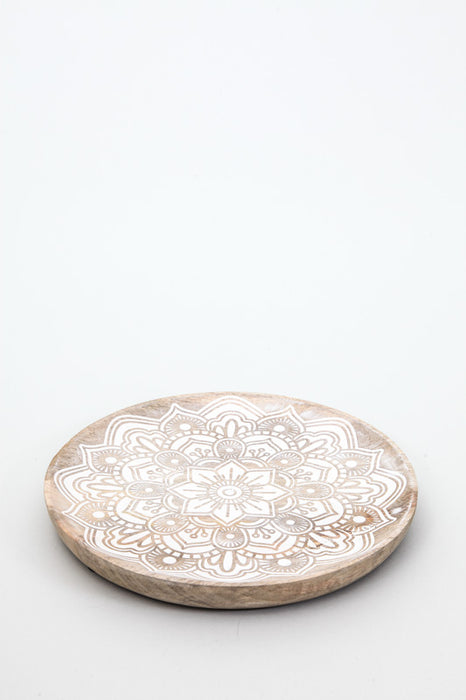 Decorative plate mango wood Gypset white washed 25.5 cm