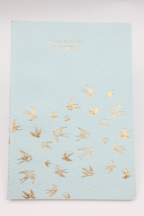 Notebook "THE JOY IS THE JOURNEY" light blue decorated birds 21 x 15 cm