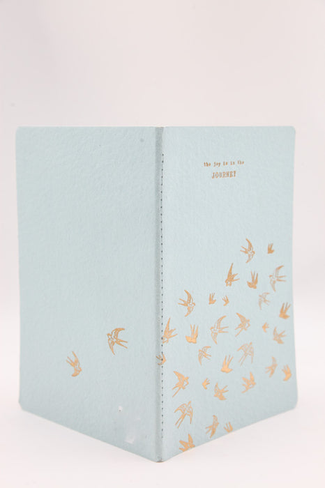 Notebook "THE JOY IS THE JOURNEY" light blue decorated birds 21 x 15 cm