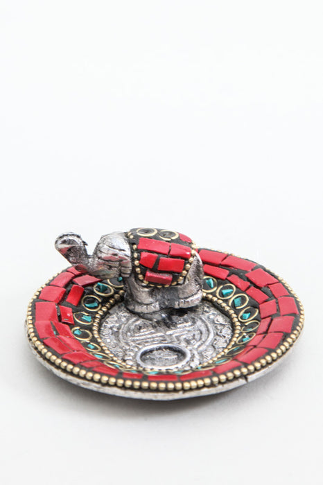 Incense holder elephant round lacquer mosaic