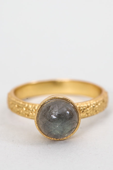 Ring brass gold plated labradorite