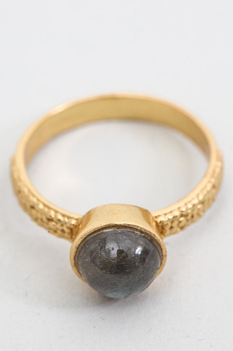 Ring brass gold plated labradorite