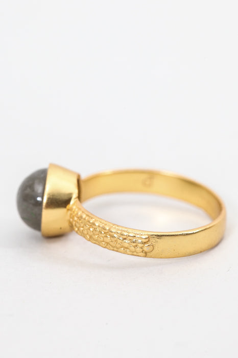 Ring brass gold plated labradorite