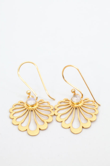 Earring brass gold plated moonstone