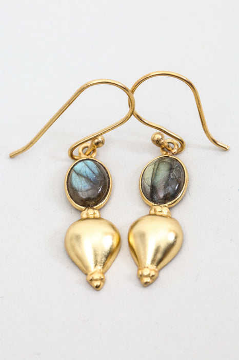 Earring brass gold plated labradorite