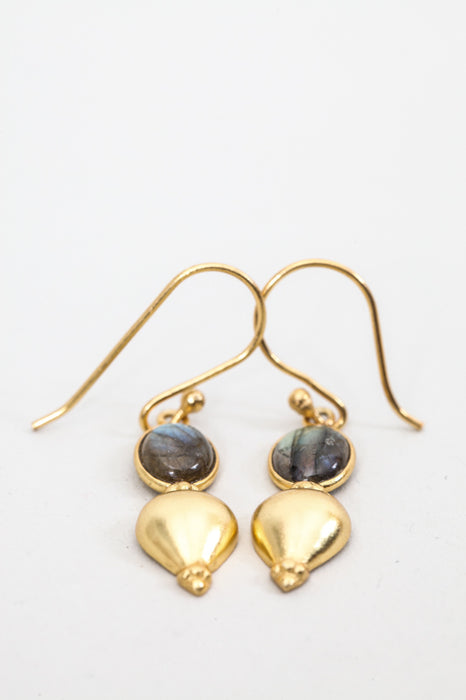 Earring brass gold plated labradorite