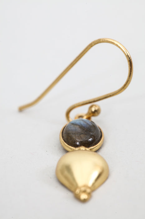 Earring brass gold plated labradorite