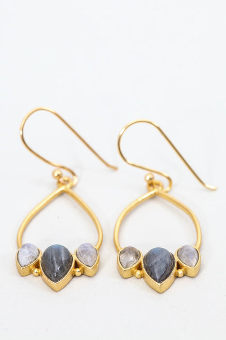 Earring brass gold plated labradorite/moonstone