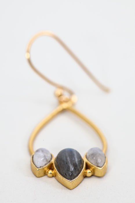 Earring brass gold plated labradorite/moonstone