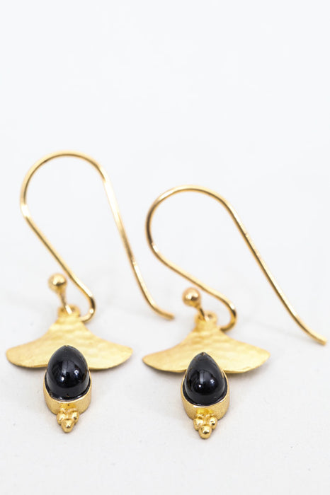 Earring brass gold plated black onyx