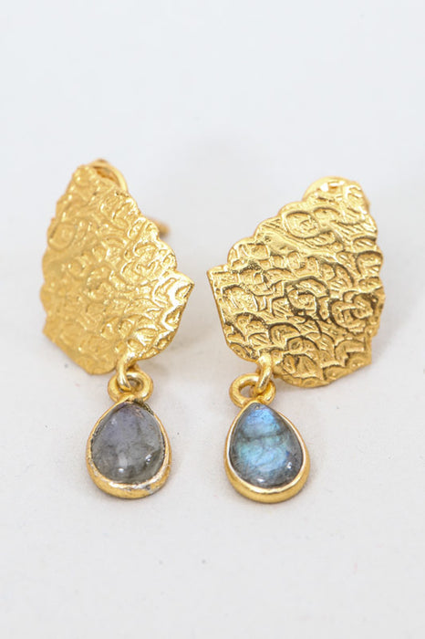 Stud earrings brass gold plated labradorite