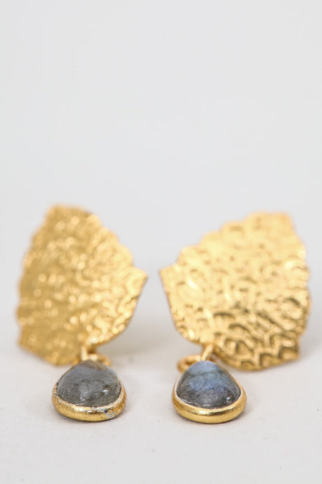 Stud earrings brass gold plated labradorite